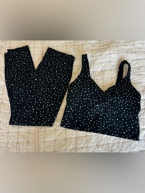 2 piece set: Matching Heart Scatter Dot Print White Black Align Tank and Pant